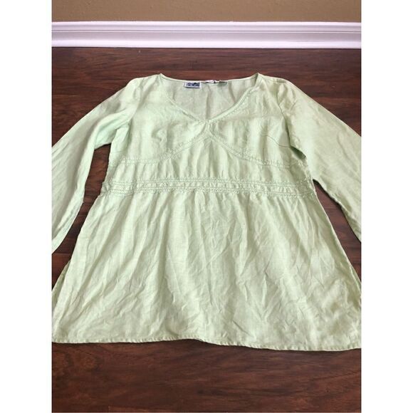 Edward Woman Irish linen lime green TOP Tunic Blouse  size L - Picture 2 of 15
